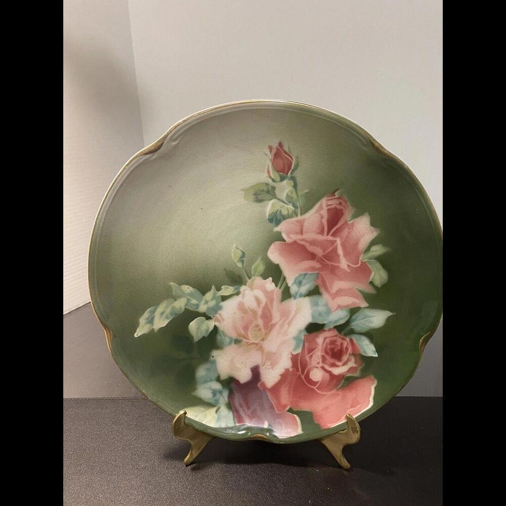 K & G Luneville France Antique 1890 Airbrushed Handpainted Roses Hanging Plate